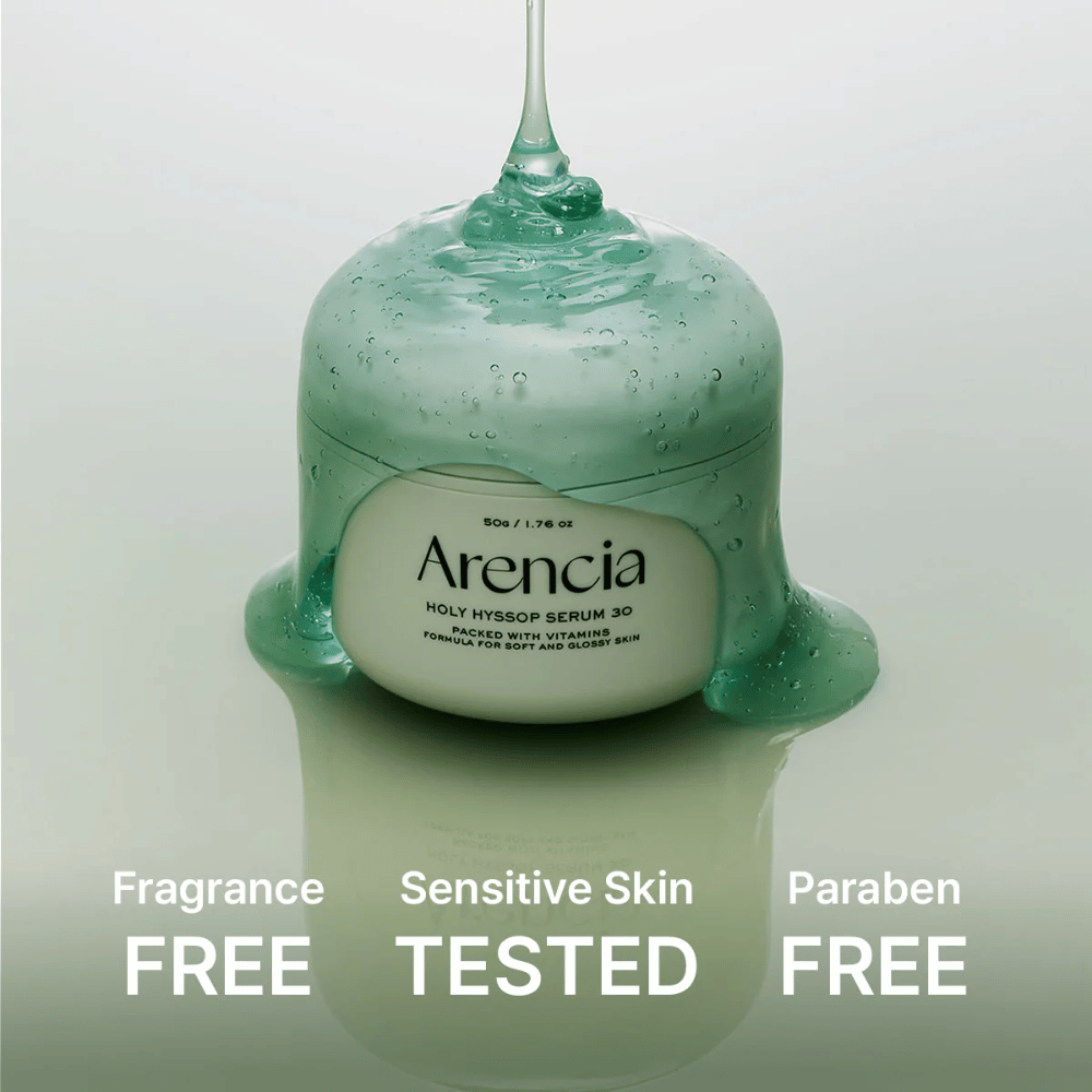 Arencia Holy Hyssop Serum 30 – nährstoffreiches Gelserum mit Vitaminen, frei von Parfüm und Parabenen, dermatologisch getestet für empfindliche Haut.