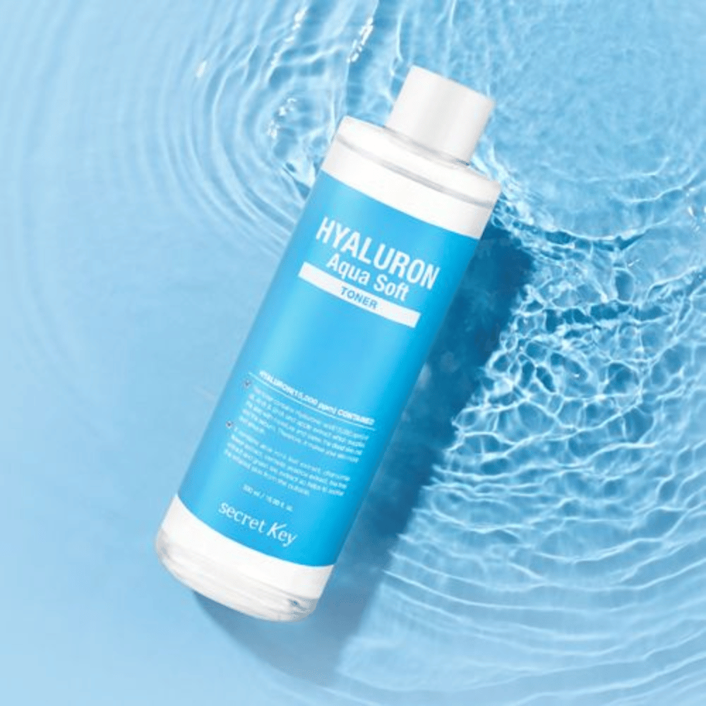 Hyaluron Aqua Soft Toner von Secret Key – mildes, feuchtigkeitsspendendes Gesichtswasser mit 15.000 ppm Hyaluronsäure, das die Haut beruhigt und das Gleichgewicht wiederherstellt.