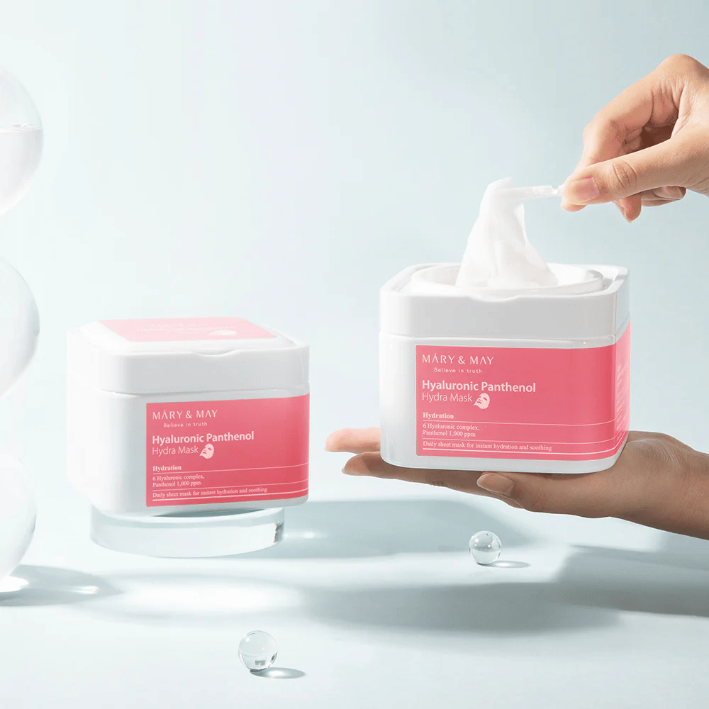 Mary & May Hyaluronic Panthenol Hydra Mask täglich sheet mask – beruhigende und feuchtigkeitsspendende Maske, die die Hautbarriere stärkt