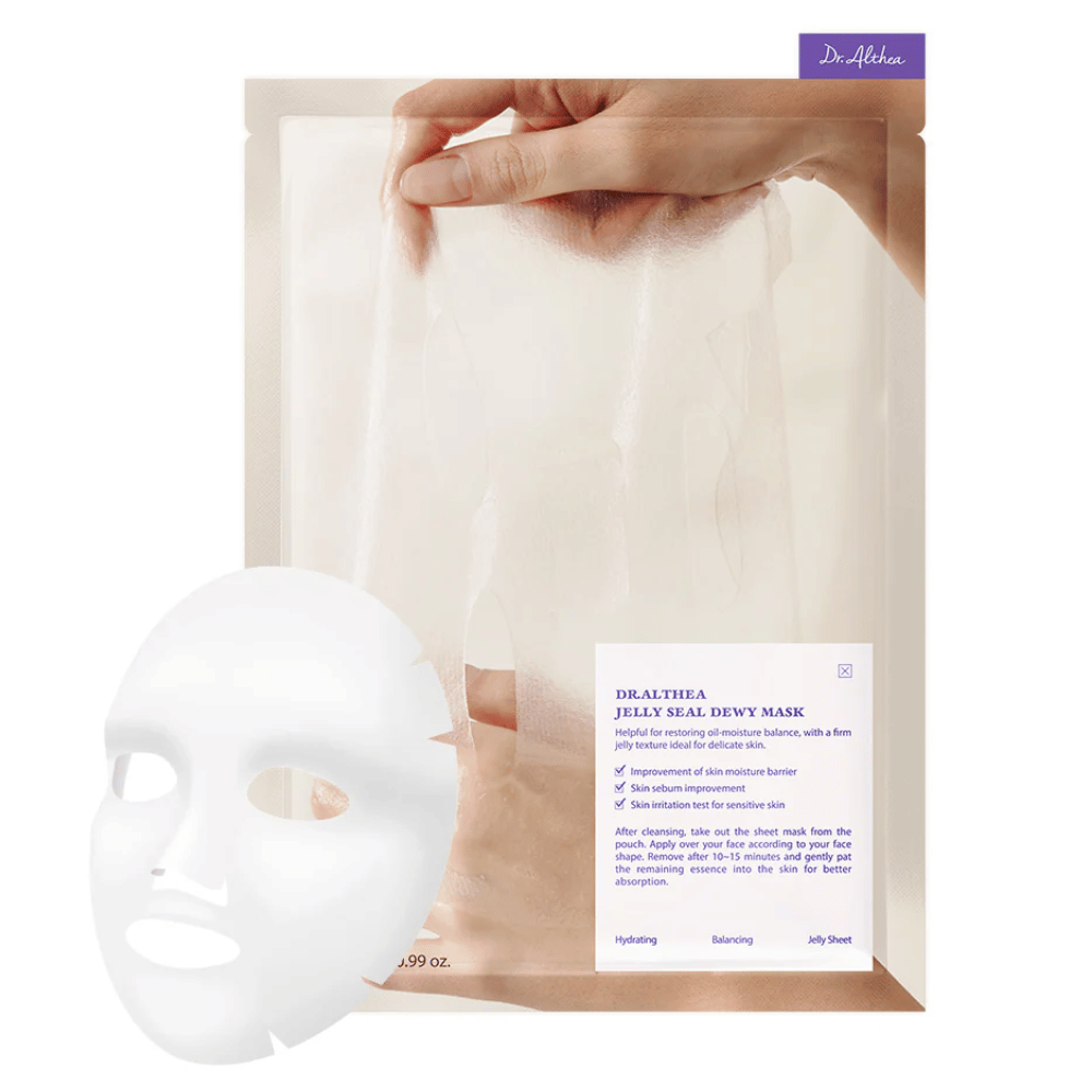 Dr.Althea Jelly Seal Dewy Mask – eine feuchtigkeitsspendende Tuchmaske mit gelartiger Textur, die die Feuchtigkeitsbarriere der Haut stärkt, die Talgproduktion ausgleicht und empfindliche Haut beruhigt.
