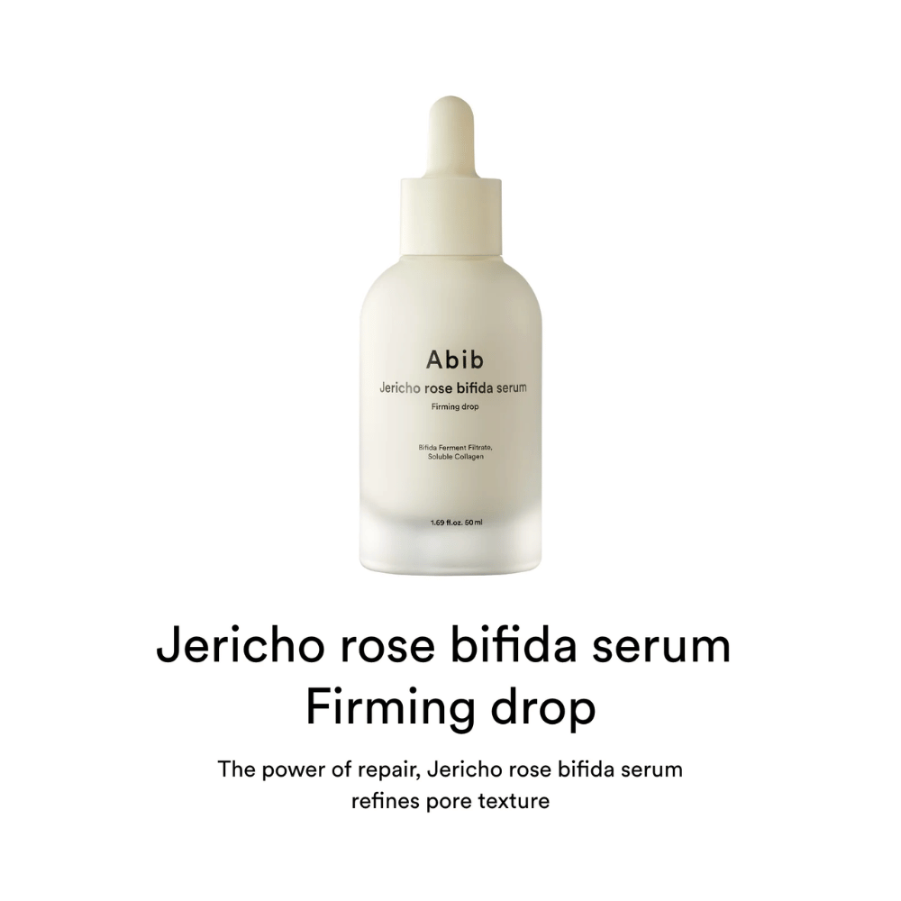 Produktbild mit Text, der die reparierende Wirkung des Serums und seine Fähigkeit beschreibt, die Hautstruktur und die Poren zu verbessern.
