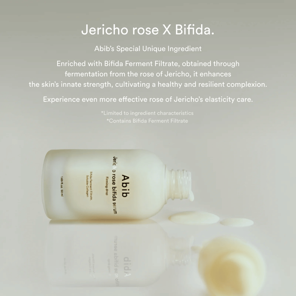 Informationsbild, das die Kombination aus Jericho Rose und Bifida Ferment Filtrate für stärkere und elastischere Haut hervorhebt.