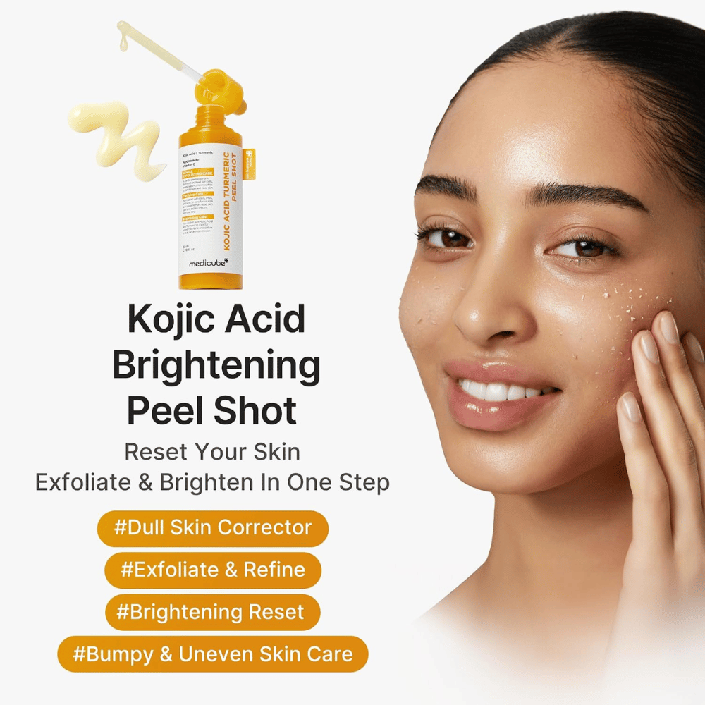 Medicube Kojic Acid Turmeric Peel Shot – koreanisches Peeling für fahle und ungleichmäßige Haut, das exfoliert und der Haut mehr Ausstrahlung verleiht.
