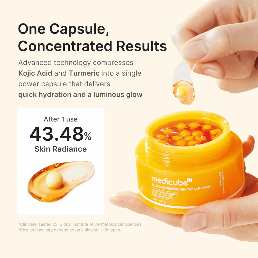 1. Medicube Kojic Acid Turmeric Vita Capsule Cream – Gesichtscreme mit konzentrierten Kapseln für Feuchtigkeit und mehr Ausstrahlung