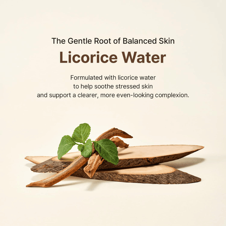 Informationsbild über Lakritzwasser und seine beruhigende sowie ausgleichende Wirkung auf die Haut.