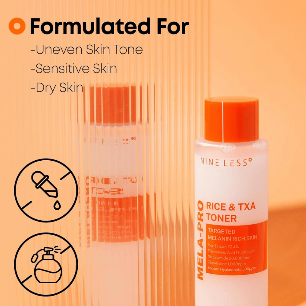 2. NINE LESS MELA-PRO Rice & TXA Toner – Gesichtswasser für ungleichmäßigen Hautton, empfindliche und trockene Haut mit Reisextrakt und Tranexamsäure