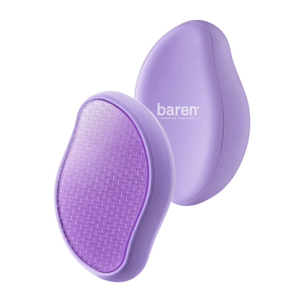3. Baren Magic Glass Stone Foot File – Vorder- und Rückseite einer lila Fußfeile mit Schleiffläche, um trockene und raue Füße weicher zu machen