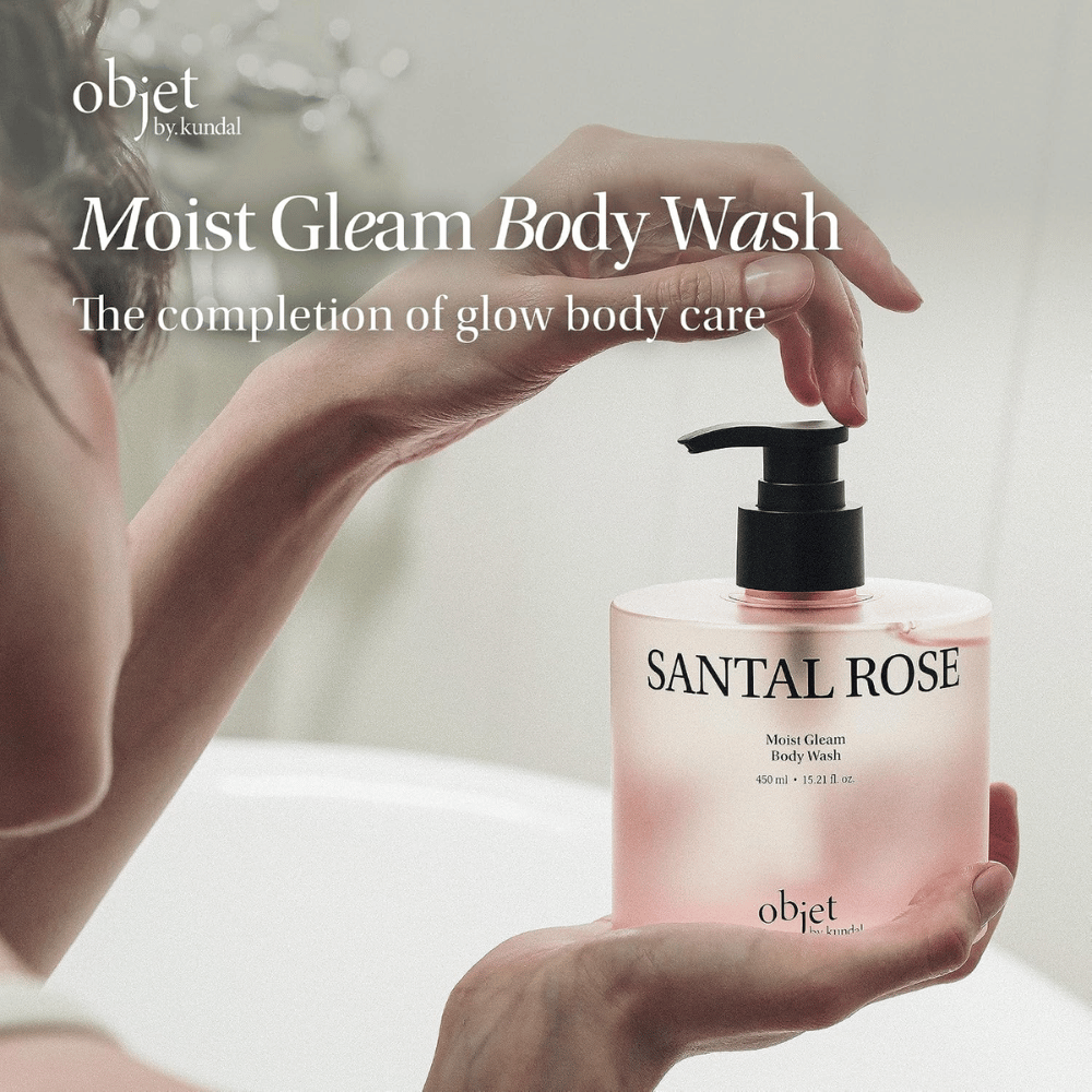 Objet by KUNDAL Santal Rose Moist Gleam Body Wash 450 ml – feuchtigkeitsspendende und exfolierende Körperreinigung für weiche Haut mit Ausstrahlung.