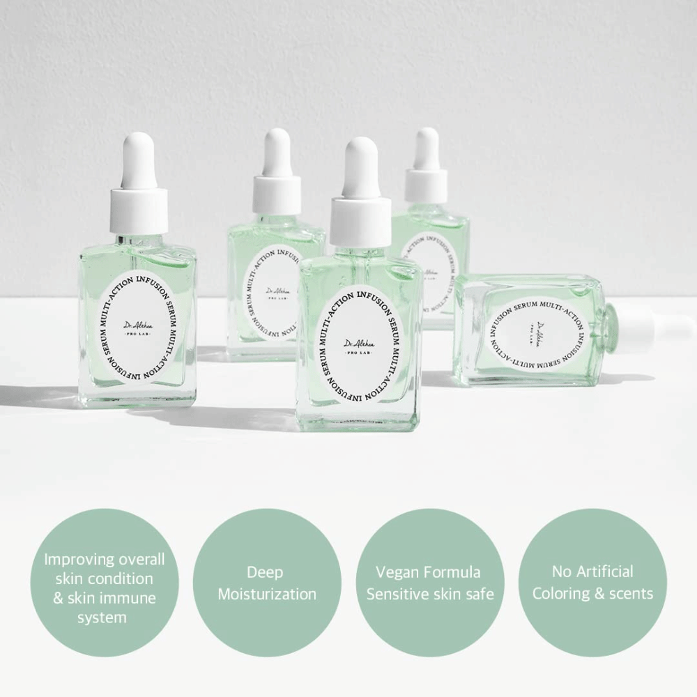 Dr. Althea Multi Action Infusion Serum das die Hautbarriere stärkt, tiefenwirksam Feuchtigkeit spendet, für empfindliche Haut geeignet ist und natürlichen Glanz verleiht.