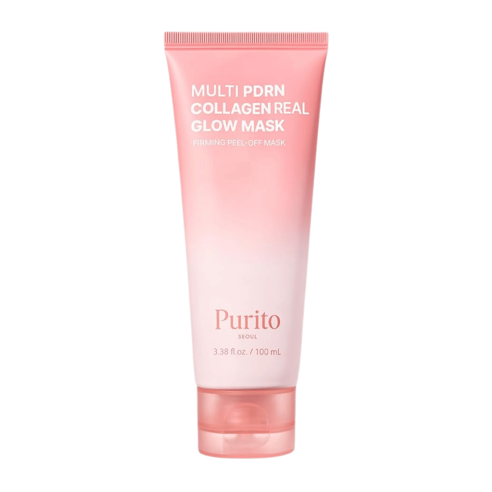 Purito SEOUL Multi PDRN Collagen Real Glow Mask 100 ml – Produktbild einer rosa Peel-off-Maske in der Tube
