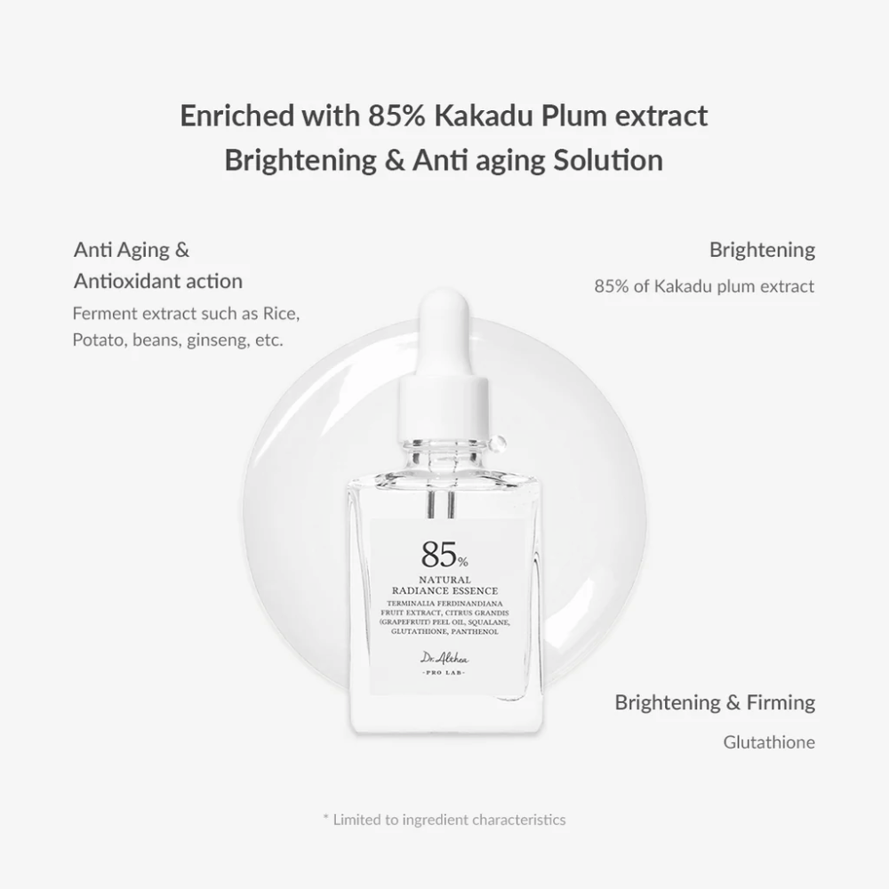 Dr. Althea Natural Radiance Essence mit Kakadu-Pflaume und Antioxidantien, die die Elastizität der Haut verbessern, Pigmentierung reduzieren und straffere Haut verleihen.