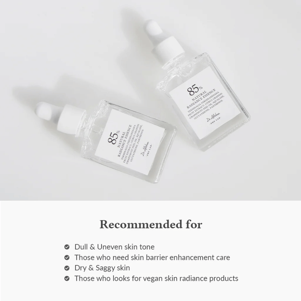 Dr. Althea Natural Radiance Essence mit 85% Kakadu-Pflaumen-Extrakt, geeignet für fahle Haut, ungleichmäßigen Hautton und trockene Haut, die eine gestärkte Hautbarriere benötigt.