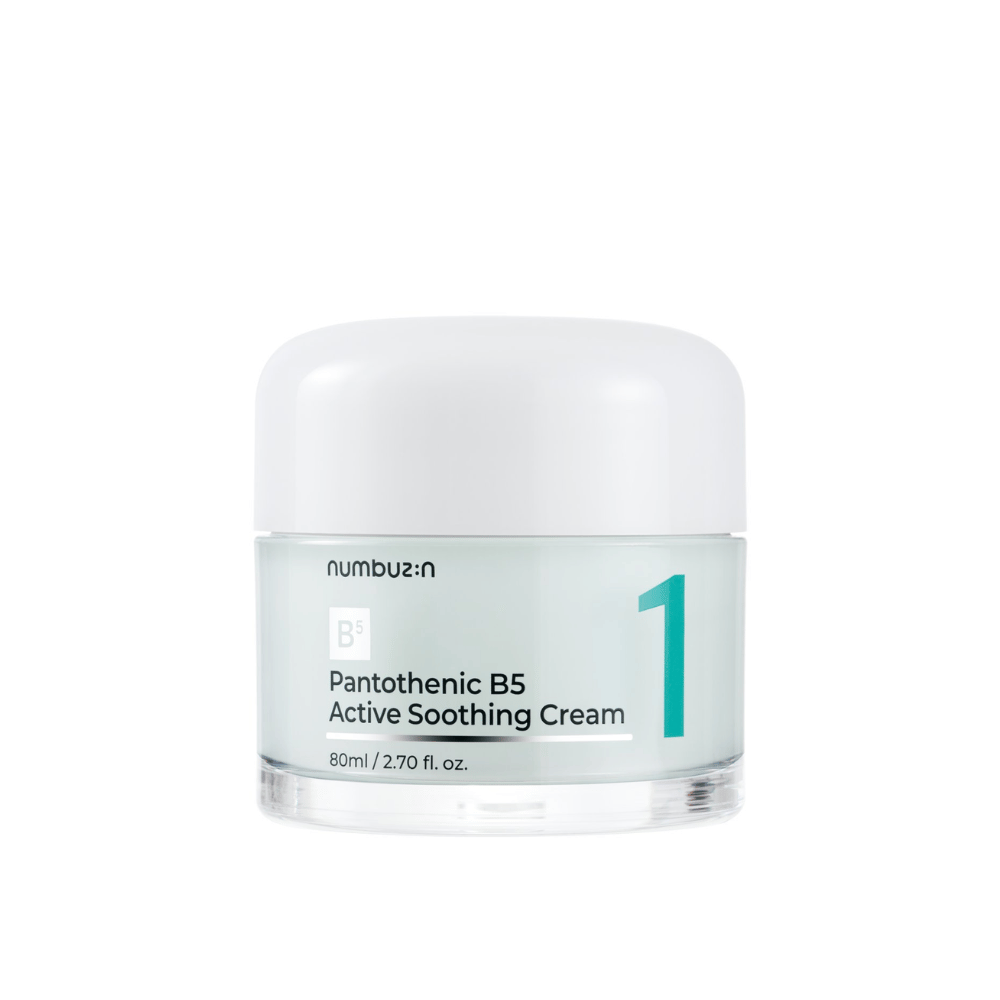 Numbuzin No.1 Pantothenic B5 Active Soothing Cream 80 ml in einem hellgrünen Behälter mit weißem Deckel und deutlich auf der Vorderseite aufgedruckter Zahl 1.