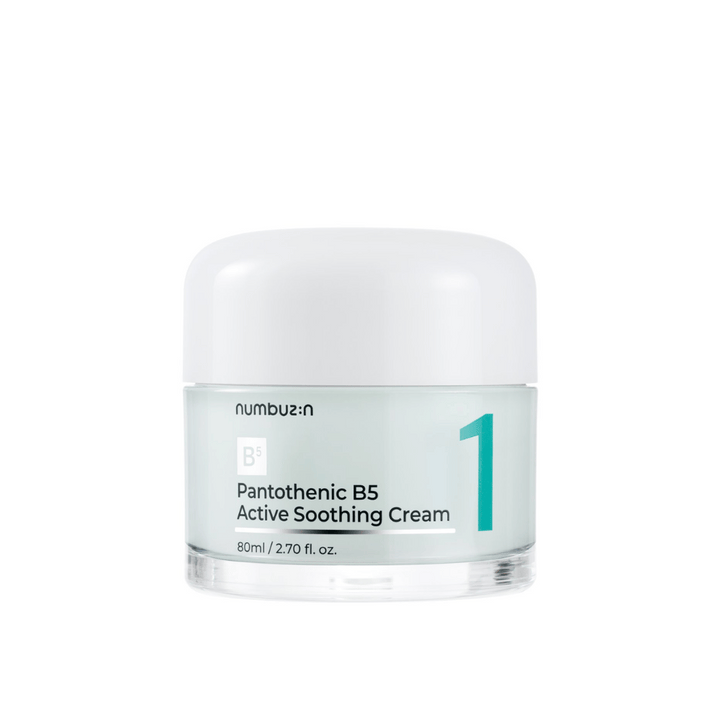 Numbuzin No.1 Pantothenic B5 Active Soothing Cream 80 ml i en ljusgrön burk med vitt lock och tydlig siffra 1 tryckt på framsidan.