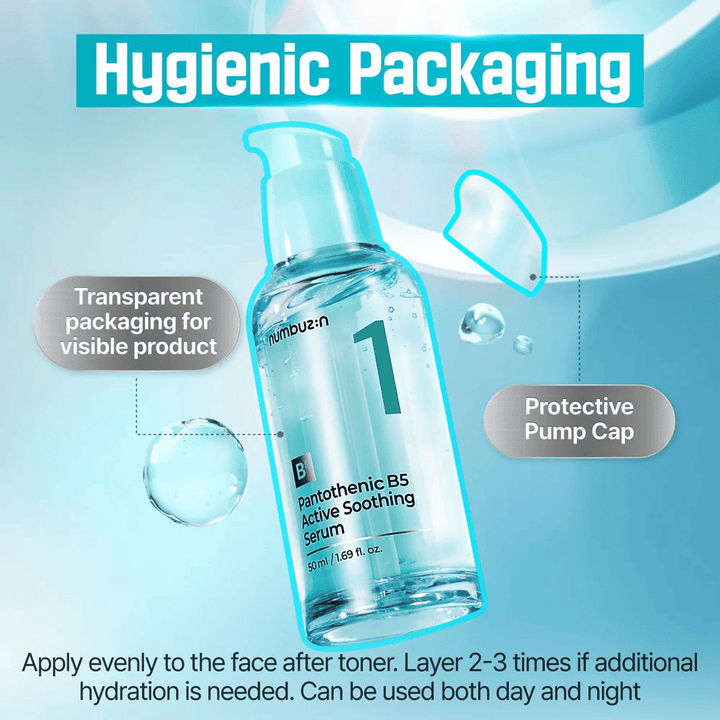 numbuzin No.1 Pantothenic B5 Active Soothing Serum 50 ml – beruhigendes B5-Serum mit hygienischer Pumpe und transparenter Flasche für zu Akne neigende Haut