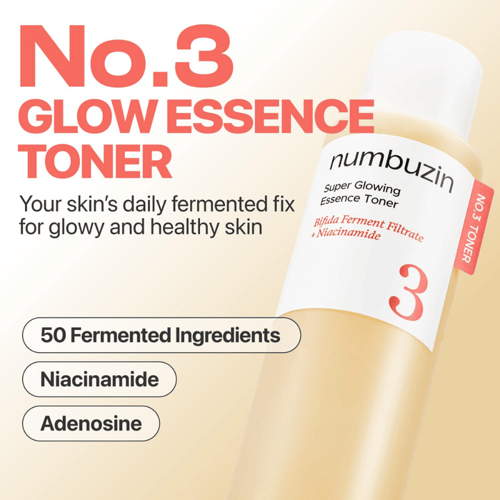 Numbuzin No.3 Glow Essence Toner – tägliche fermentierte Essenz für frische, hydratisierte und strahlende Haut.