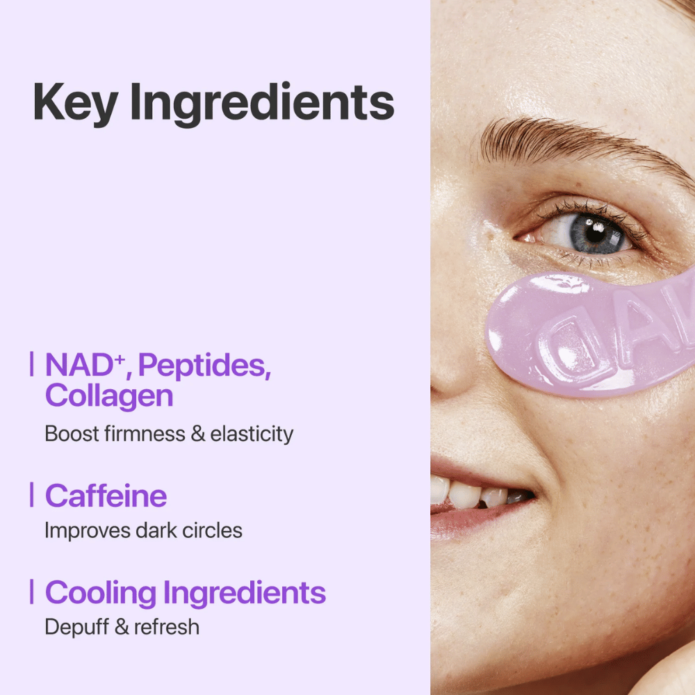 Nahaufnahme des numbuzen No.9 NAD+ Collagen Eye Patch – enthält NAD+, Kollagen und Peptide, die die Haut unter den Augen stärken und mit Feuchtigkeit versorgen.