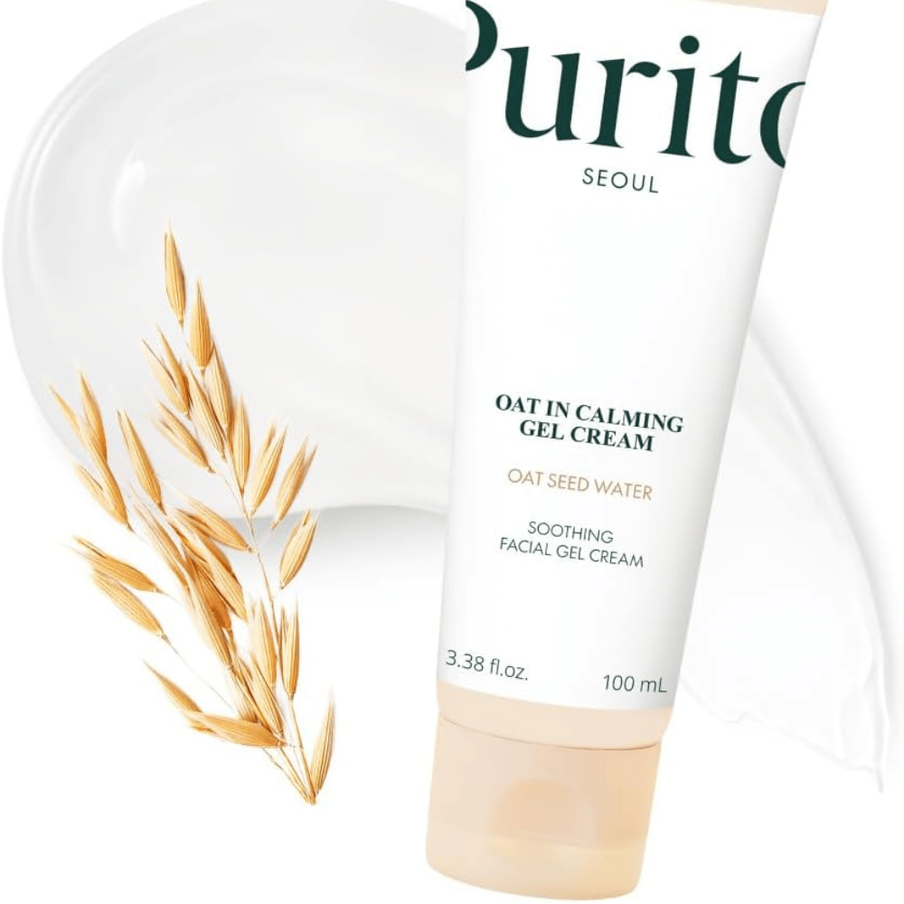 Purito Oat-In Calming Gel Cream mit Hafer und Creme-Textur. Feuchtigkeitsspendende Gelcreme mit Oat Seed Water für weiche, ausgeglichene Haut.