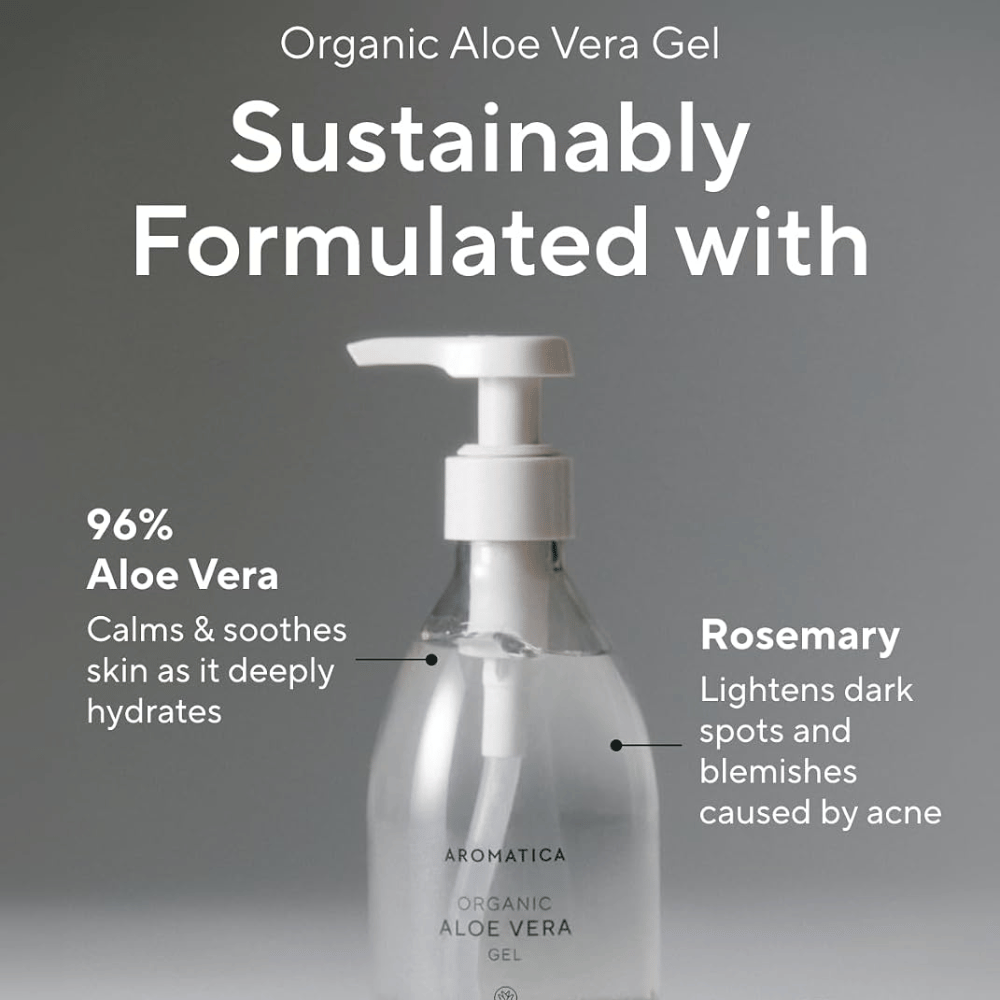 AROMATICA Organic Aloe Vera Gel – feuchtigkeitsspendendes Gel mit 96 % Aloe Vera und Rosmarin