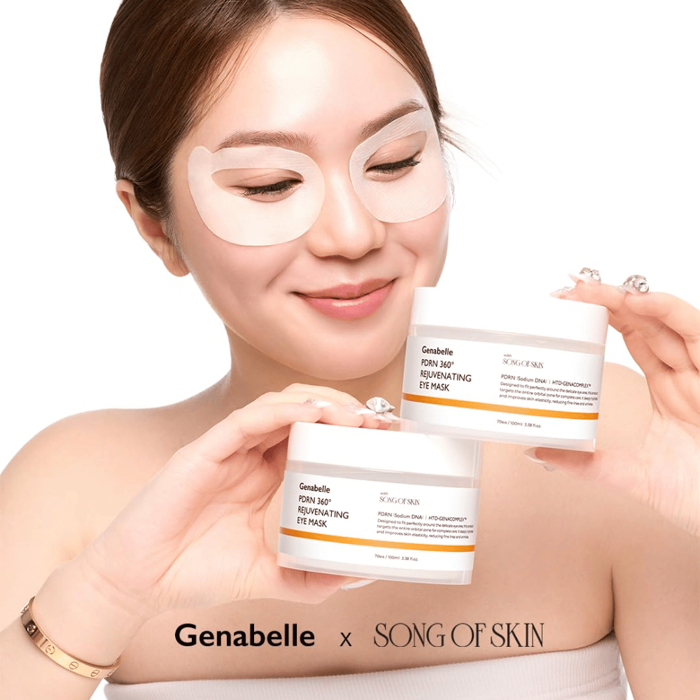 Genabelle PDRN 360° Rejuvenating Eye Mask, die rund um die gesamte Augenpartie aufgetragen wird, für Feuchtigkeitsversorgung, erhöhte Elastizität und einen frischeren Blick.