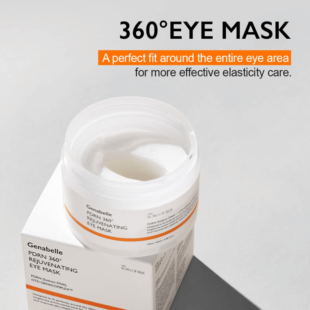 Genabelle PDRN 360° Rejuvenating Eye Mask mit 360-Grad-Passform, die die gesamte Augenpartie für eine effektive Pflege und verbesserte Elastizität abdeckt.