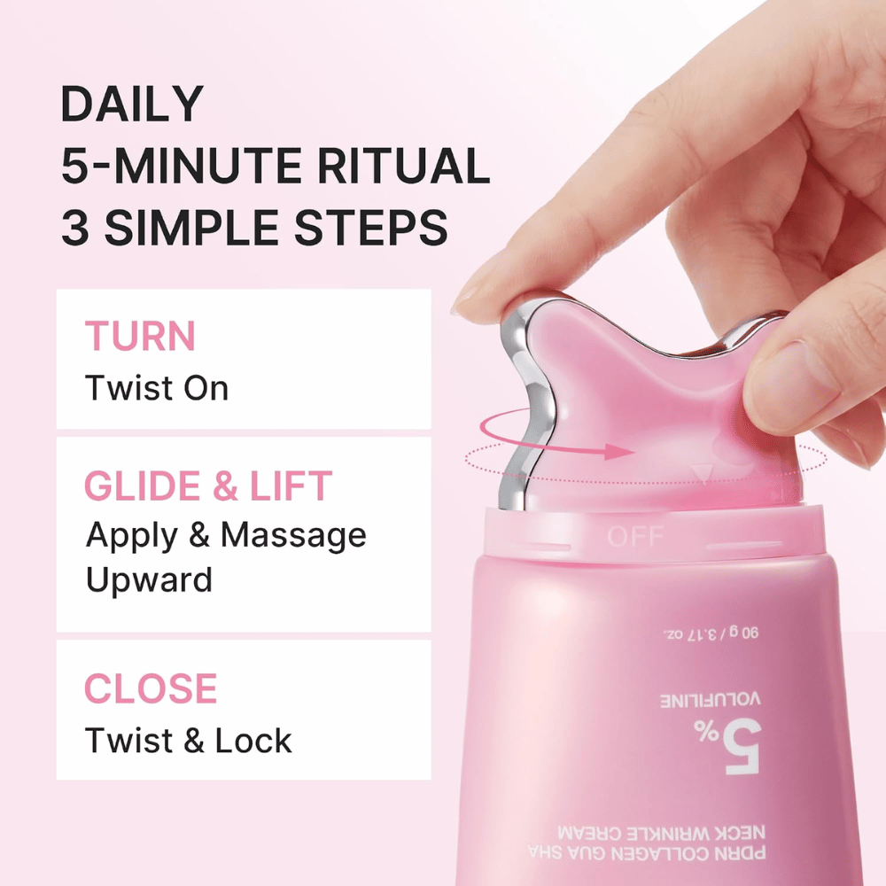 1. Medicube PDRN Collagen Gua Sha Neck Wrinkle Cream – Anwendung und Massage in drei einfachen Schritten