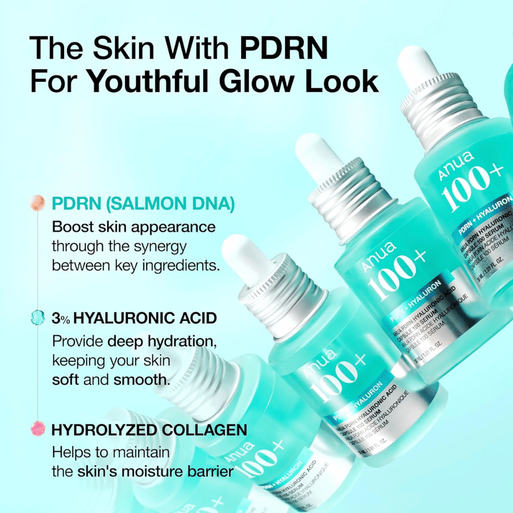 Anua PDRN Hyaluronic Acid Capsule 100 Serum ist ein kraftvolles Hautpflegeprodukt, das PDRN (Lachs-DNA) enthält, um das Erscheinungsbild der Haut zu verbessern, 3 % Hyaluronsäure für tiefe Feuchtigkeit und hydrolysiertes Kollagen, um die Feuchtigkeitsbarriere der Haut zu stärken. Perfekt für einen jugendlichen Glanz!