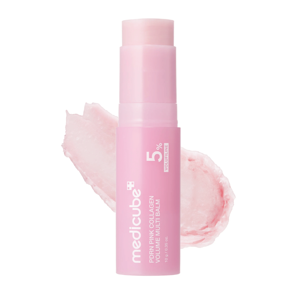 1. Medicube PDRN Pink Collagen Volume Multi Balm 10 g – rosafarbener Balm-Stick mit PDRN und Kollagen sowie cremiger Konsistenz vor weißem Hintergrund