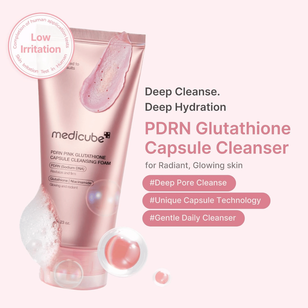 Medicube PDRN Pink Glutathione Capsule Cleansing Foam mit geringer Reizung für die tägliche Reinigung und klarere Haut mit natürlichem Glow
