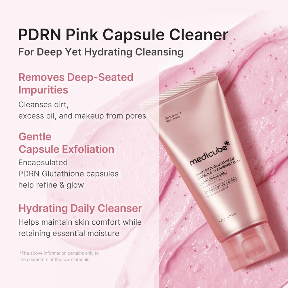 Medicube PDRN Pink Glutathione Capsule Cleansing Foam das Schmutz, Talg und Make-up entfernt und die Haut gleichzeitig mit Feuchtigkeit versorgt