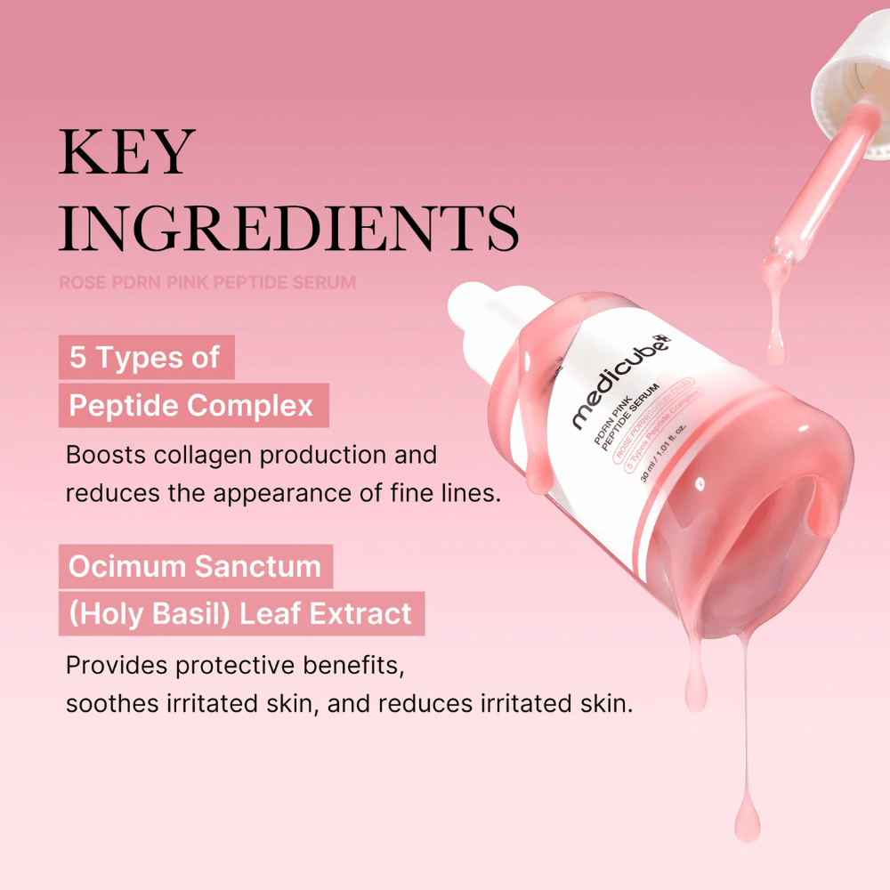 Medicube Rose PDRN Pink Peptide Serum – Nährendes Serum für festere und beruhigtere Haut.

💖 5 Arten von Peptidkomplexen – Stimuliert die Kollagenproduktion und reduziert feine Linien.
🌿 Ocimum Sanctum (Heiliges Basilikum) Extrakt – Schützt, beruhigt und reduziert Irritationen.

Perfekt für eine gleichmäßigere, hydratisierte und strahlende Haut!