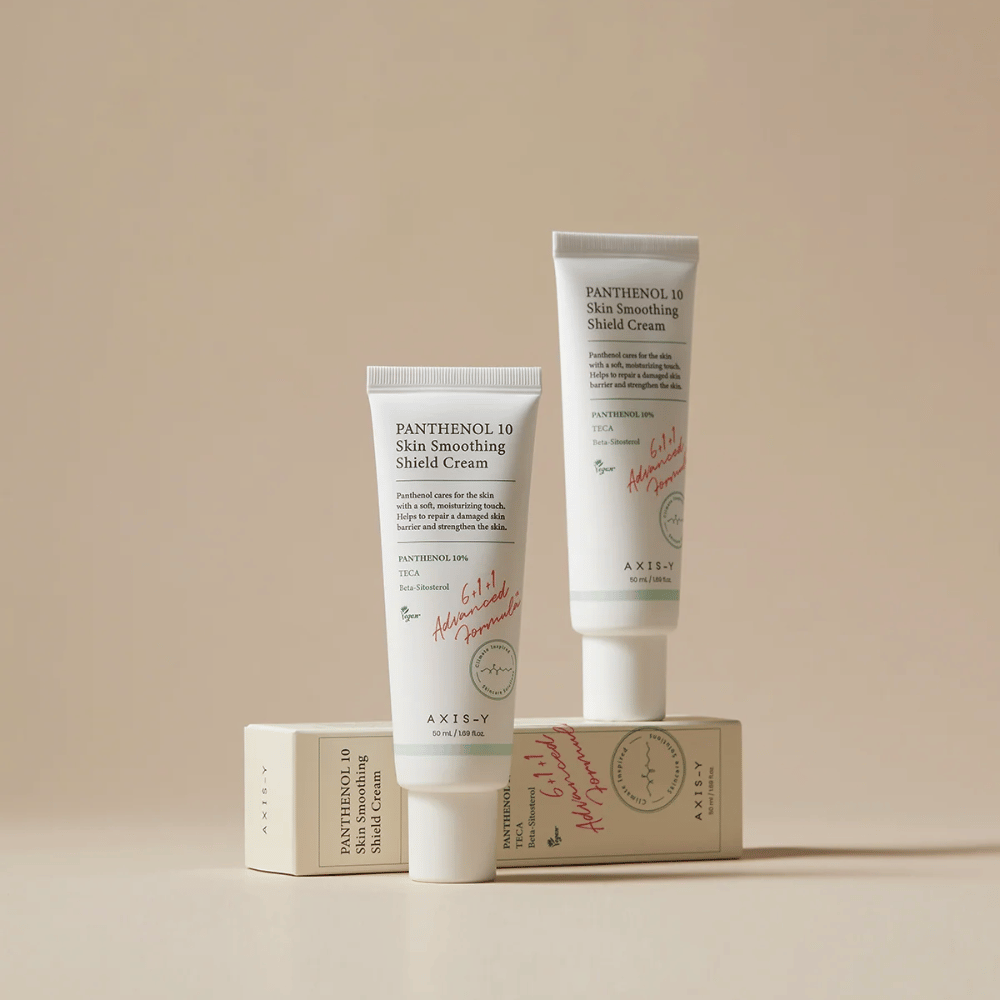 AXIS-Y Panthenol 10 Skin Smoothing Shield Cream mit Produkt und Verpackung