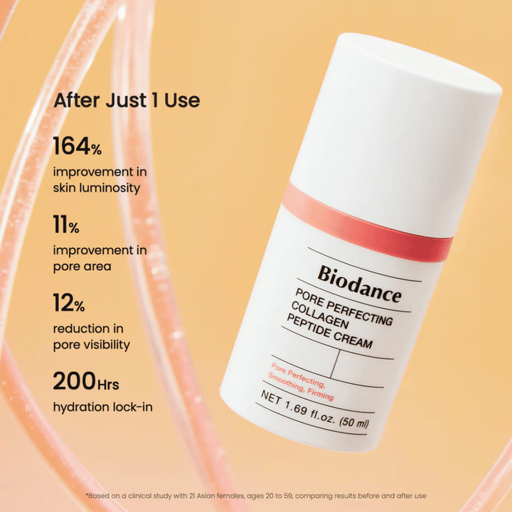Biodance Pore Perfecting Collagen Peptide Cream Ergebnis – minimiert Poren, erhöht den Glanz und bietet 200 Stunden Feuchtigkeit