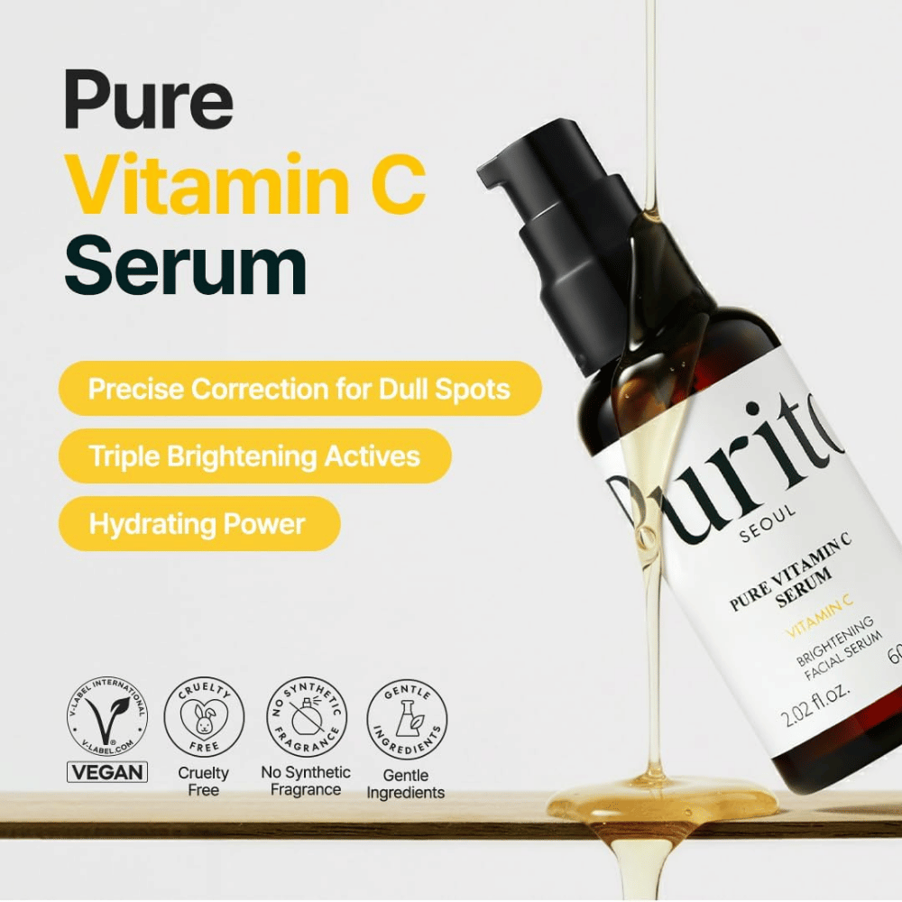Purito SEOUL Pure Vitamin C Serum mit Vitamin C, feuchtigkeitsspendendem Bambuswasser und ausstrahlungsfördernden Inhaltsstoffen – vegane und cruelty-free Formel ohne synthetischen Duftstoff.