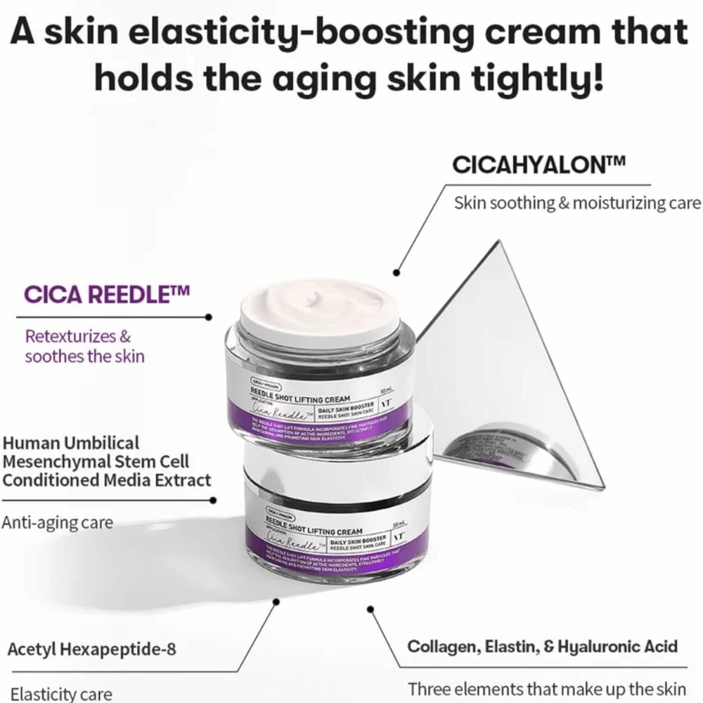 VT Cosmetics Reedle Shot Lifting Cream Gesichtscreme mit Cica Reedle, die die Elastizität der Haut verbessert, Feuchtigkeit spendet und für straffere Haut sorgt.
