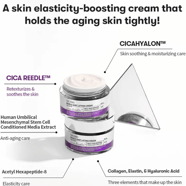 VT Cosmetics Reedle Shot Lifting Cream Gesichtscreme mit Cica Reedle, die die Elastizität der Haut verbessert, Feuchtigkeit spendet und für straffere Haut sorgt.