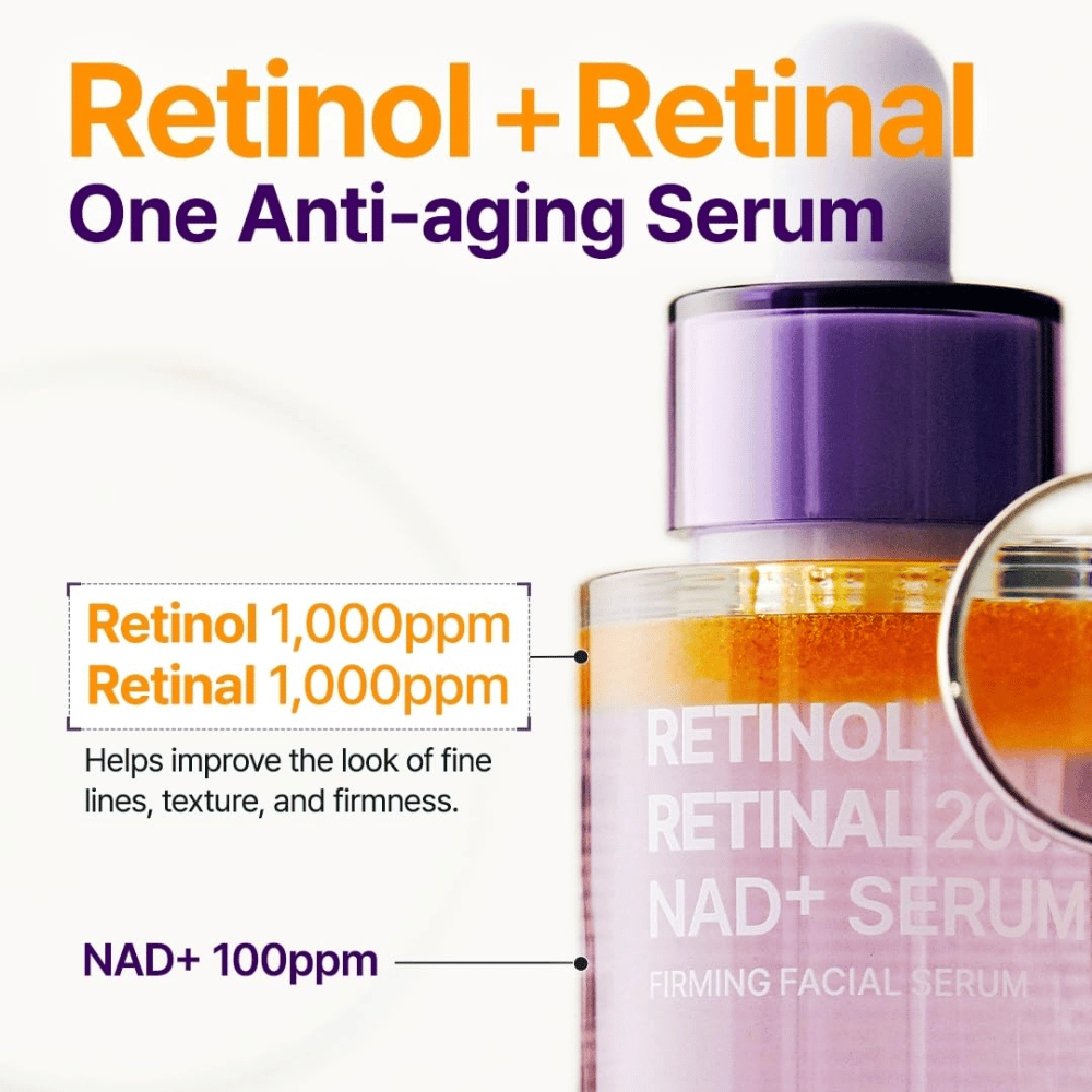PURITO SEOUL Retinol Retinal 2000 NAD+ Serum mit 1000 ppm Retinol, 1000 ppm Retinal und 100 ppm NAD+ für feine Linien, Struktur und Festigkeit.