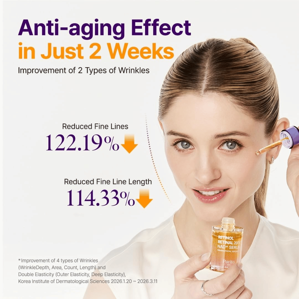 PURITO SEOUL Retinol Retinal 2000 NAD+ Serum – koreanisches Anti-Aging-Serum, entwickelt, um die Sichtbarkeit feiner Linien und Falten zu reduzieren.
