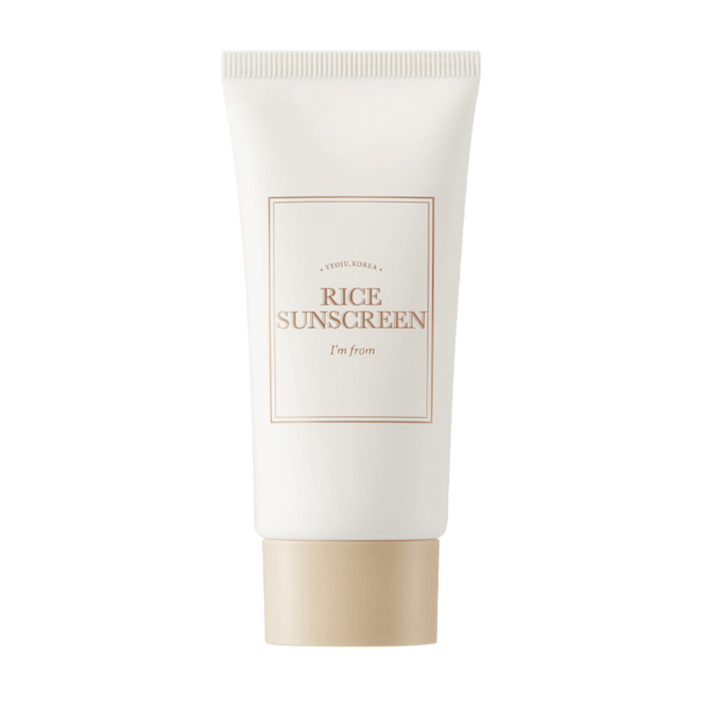 Tube mit "I'm from" Rice Sunscreen SPF50+ PA++++, Sonnenschutzcreme mit Reisextrakt.