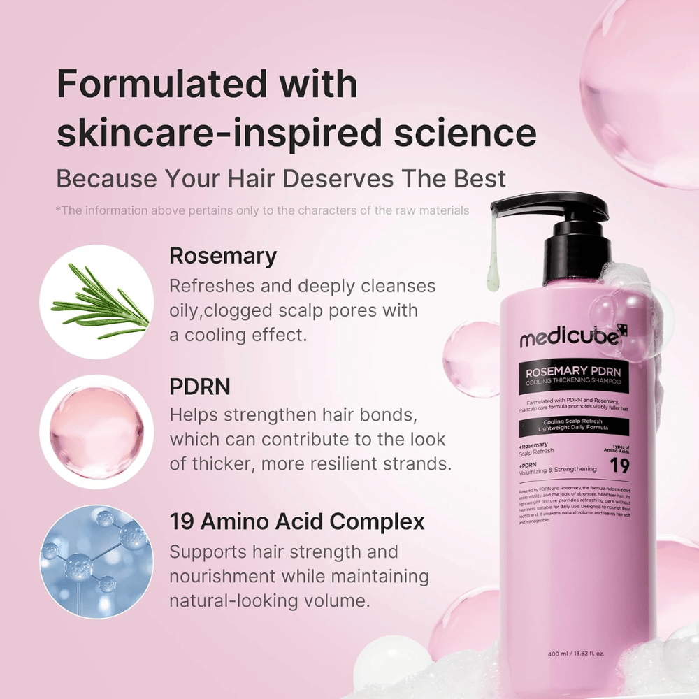 Medicube Rosemary PDRN Cooling Thickening Shampoo mit Rosmarin, PDRN und 19 Aminosäuren für volleres Haar