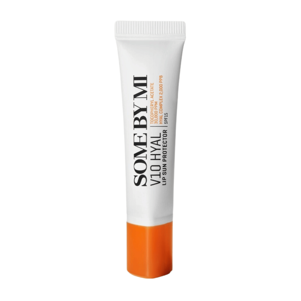 Eine Tube Some By Mi V10 Hyal Lip Sun Protector SPF15 7ml auf weißem Hintergrund.