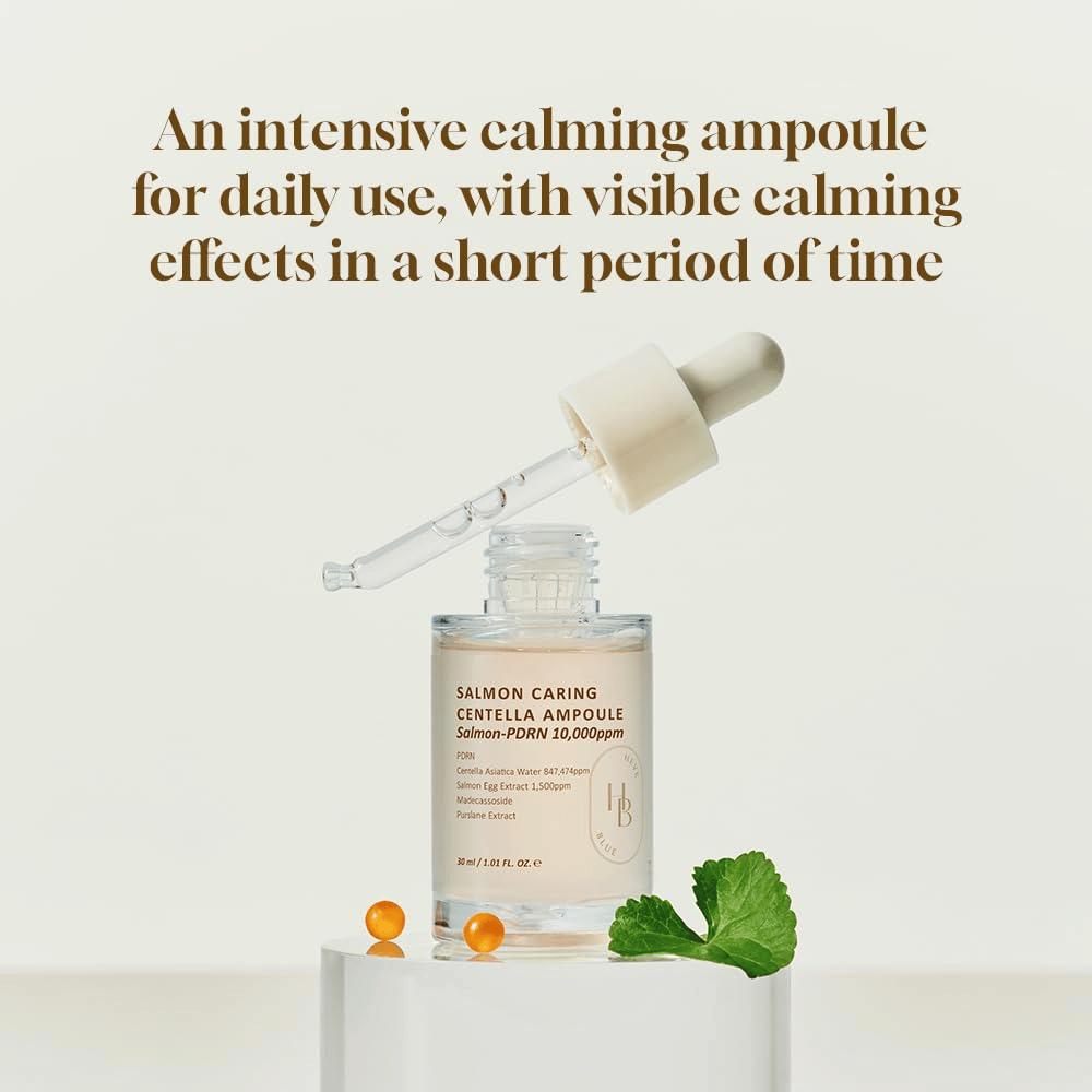 Heveblue Salmon Caring Centella Ampoule 30 ml mit PDRN und Centella Asiatica – intensiv beruhigendes Ampull für den täglichen Gebrauch und sichtbare Hautverbesserung