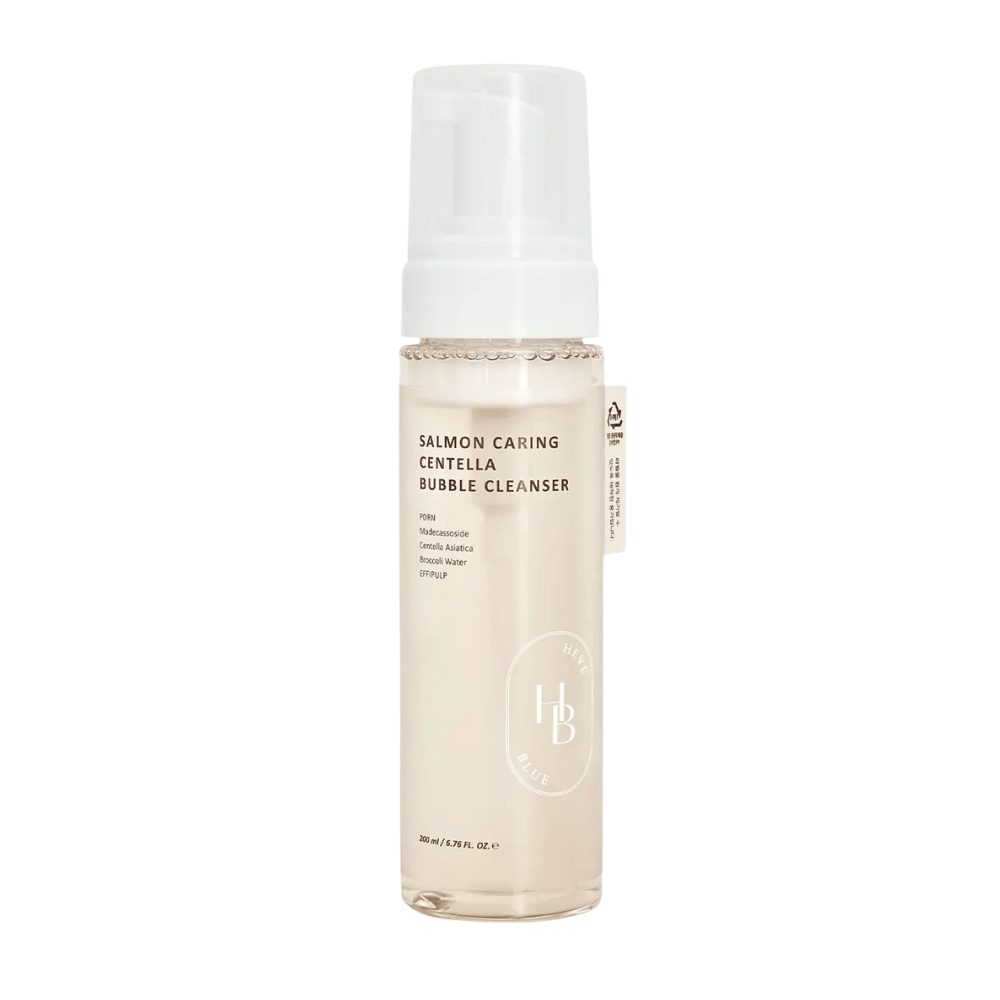 Heveblue Salmon Caring Centella Bubble Cleanser Gesichtsreinigung – koreanischer Reinigungsschaum mit Centella Asiatica und PDRN, der hilft, Poren zu reinigen, die Haut zu beruhigen und zu befeuchten.