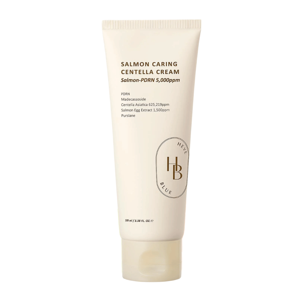 Salmon Caring Centella Cream mit Salmon-PDRN 5.000ppm und Centella Asiatica – beruhigende und stärkende Gesichtscreme für trockene und empfindliche Haut.