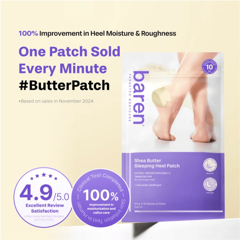 BAREN Shea Butter Sleeping Heel Patch – feuchtigkeitsspendendes Patch für weichere und weniger raue Fersen