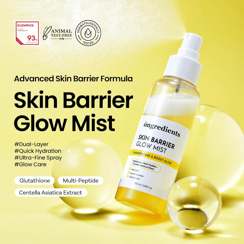 Ongredients Skin Barrier Glow Mist 100 ml Gesichtsspray mit Ceramiden, Peptiden und Centella Asiatica zur Feuchtigkeitsversorgung und zur Stärkung der Hautbarriere.