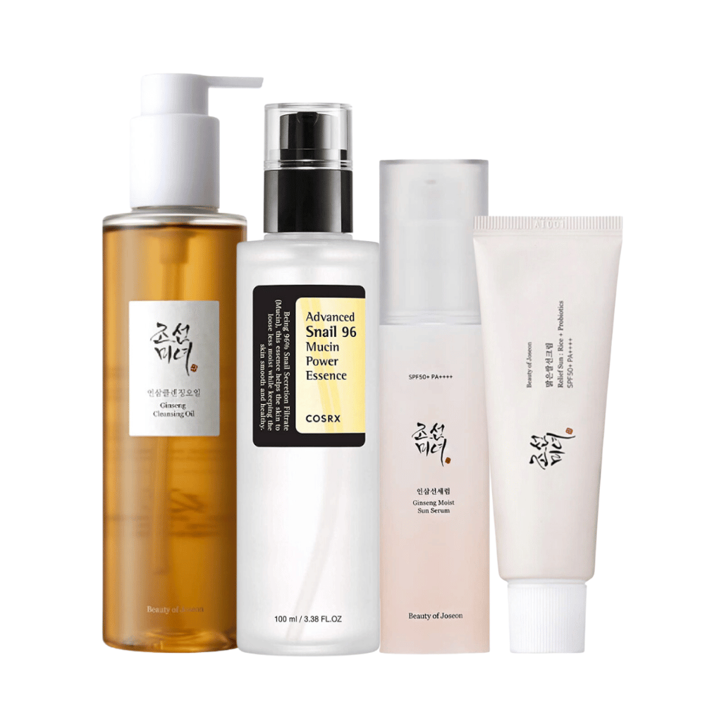 K-Beauty Summer Essentials Kit enthält Schneckenmucin-Power-Essenz und Ginseng-Reinigungsöl.