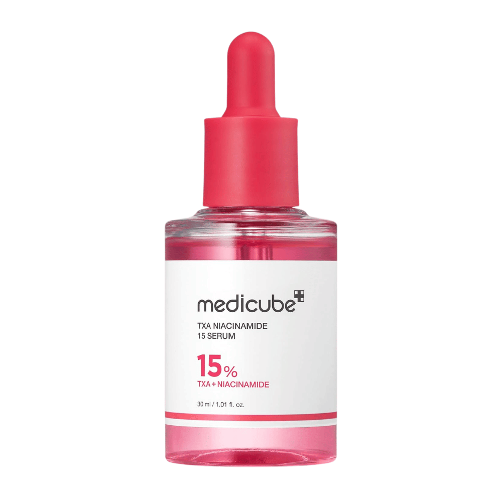 4. Medicube TXA Niacinamide 15 Serum 30 ml – rosa Serumflasche mit Pipette vor weißem Hintergrund