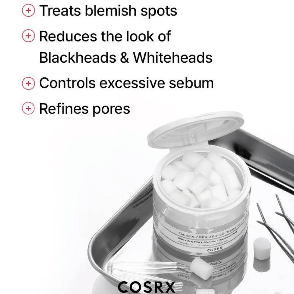 COSRX AHA 2 BHA 2 Blemish Treatment ist effektiv bei der Behandlung von Pickeln, der Reduzierung der Sichtbarkeit von Mitessern und weißen Mitessern, der Kontrolle von überschüssigem Talg und der Verfeinerung der Poren. Perfekt für eine klarere Haut.