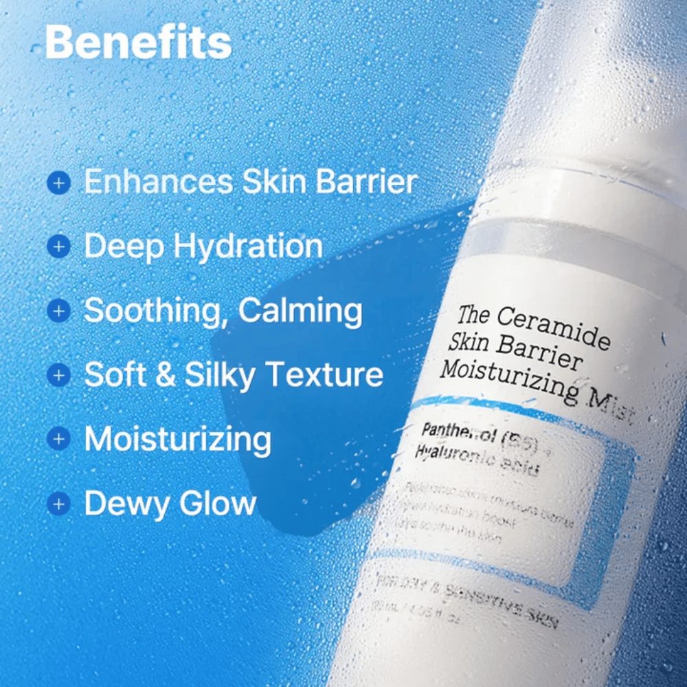 COSRX Ceramide Skin Barrier Mist – ger djup återfuktning, lugnar huden och ger en mjuk, silkeslen finish.